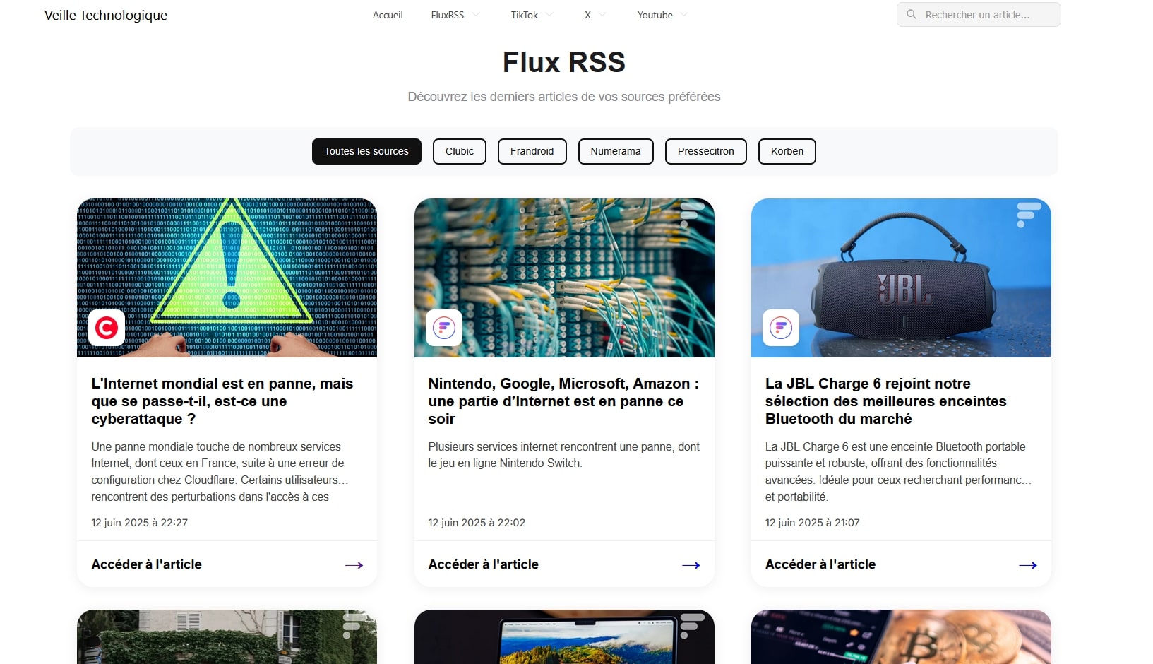 Capture de la plateforme de veille
