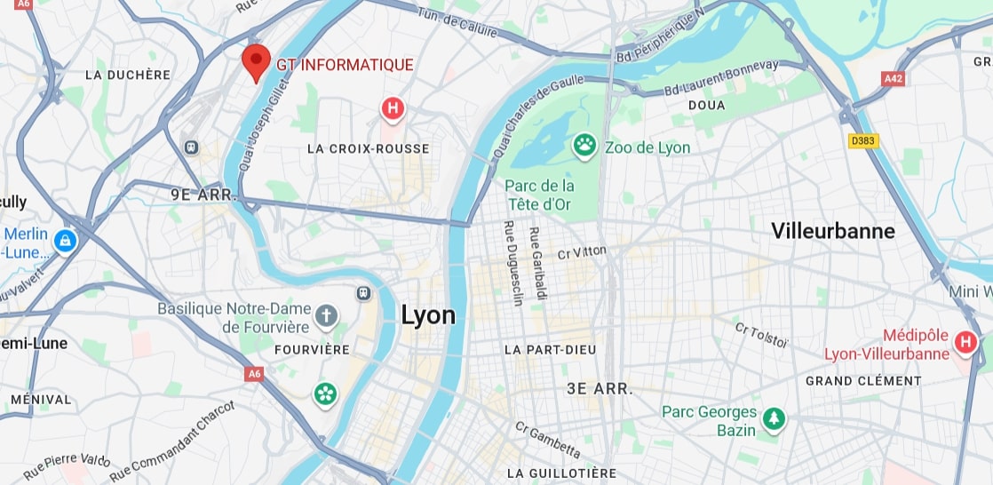 Plan de localisation du siège de GT Informatique à Lyon